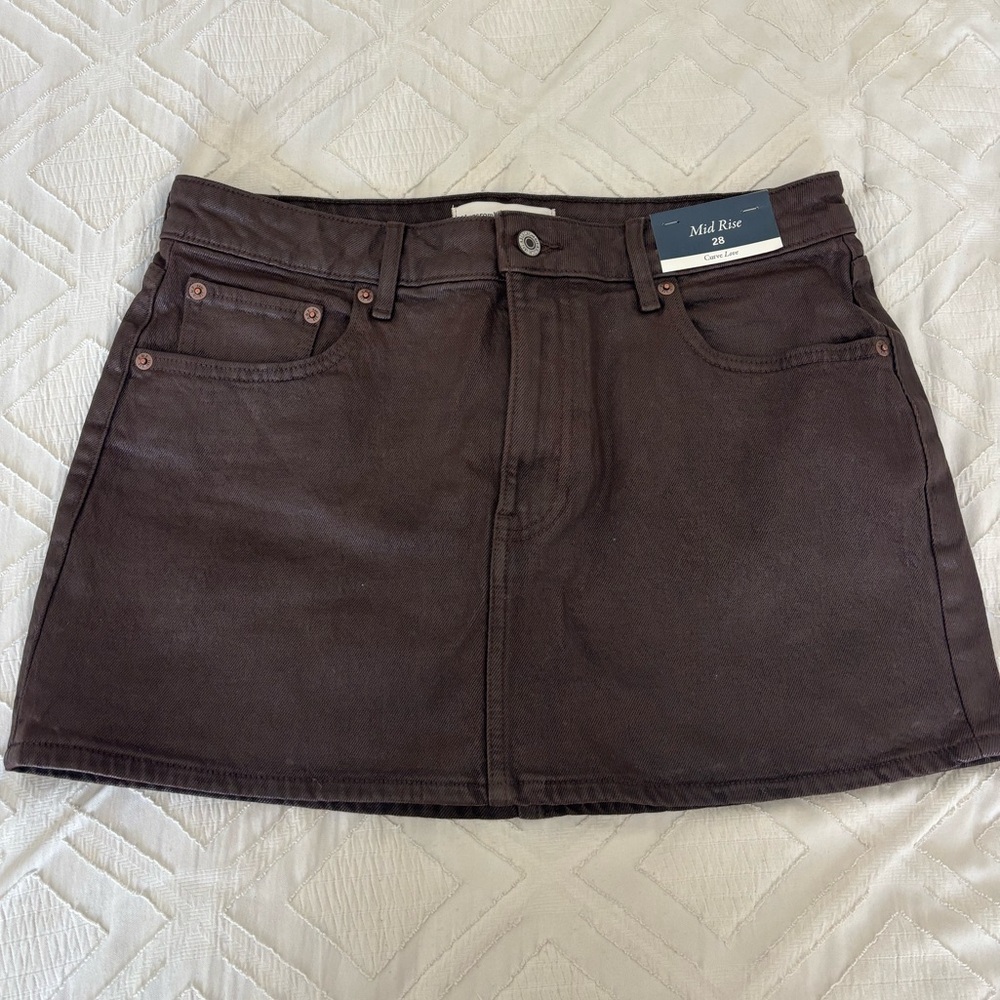 Abercrombie & Fitch Dark Brown Mini Skirt Curve Love Mid rise